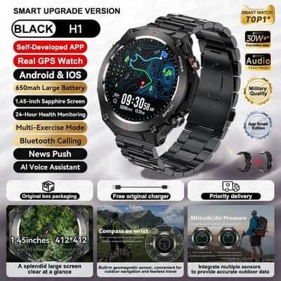 Uplift Picks ActivePulse GPS Smart Watch Waterproof Fitness Tracker Bluetooth Call black Steel B gps Sports Watch