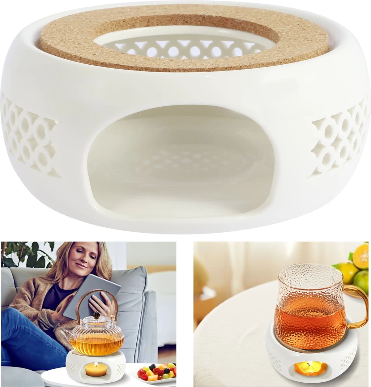 NONE Ceramic Teapot Warmer Holder Base Hollow Ceramic Teapot Heater Base Practical Tea Coffee Water Warmer Candle Heating Base Holder