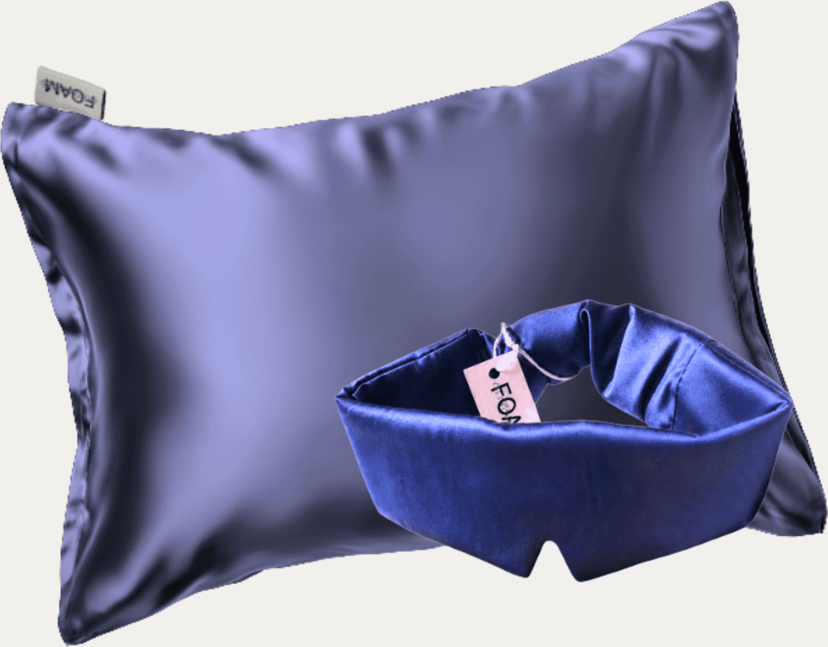 Satin Sleep Set Med Örngott Och Sovmask   Foam - Dark Blue Sky