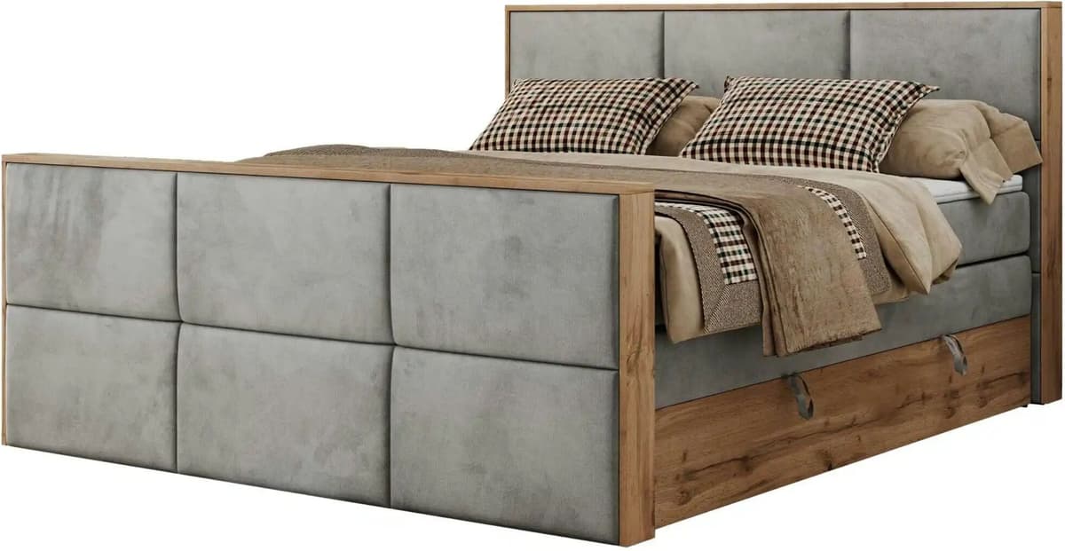Höffner Boxspringbett mit Bettkasten Albero 2 King Duo ¦ grau ¦ Maße (cm): B: 168 H: 113