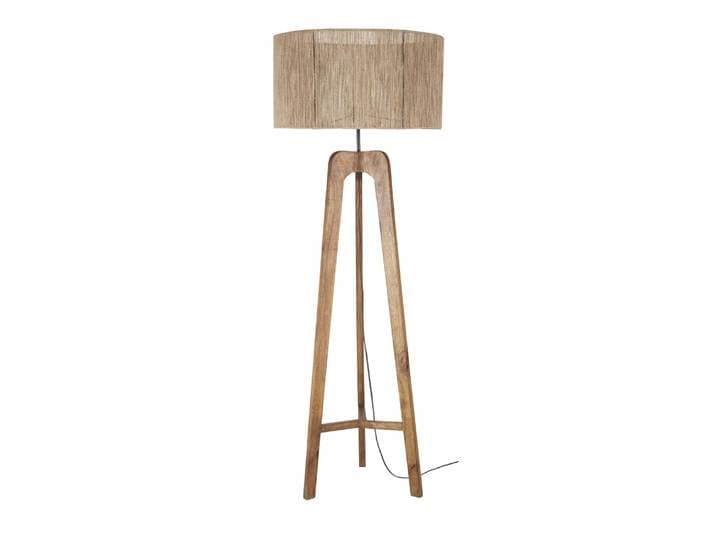 Stehlampe aus Mangoholz mit Lampenschirm aus Jutedraht, H 154 cm