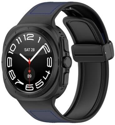 Everyday Crate Samsung Galaxy Watch Ultra 47mm Magnetic Leather Watch Band Silicone Hybrid Folding Buckle Strap dark Blue