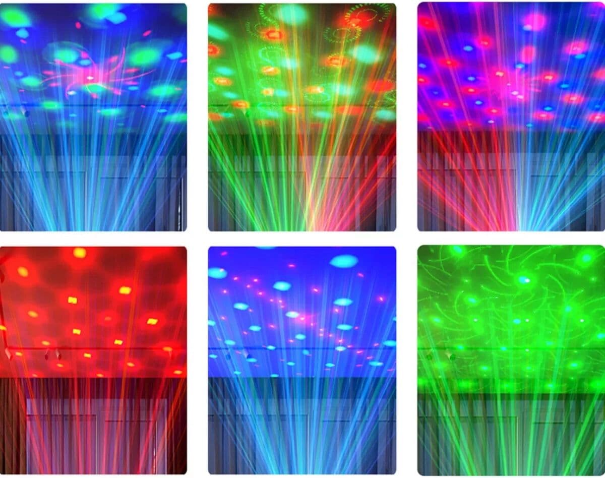INF LED-farbige Magic Disco-Kugel 10 LEDs mit US-Stecker — Soundaktiviert, Fernbedienung, Laser- und Discoeffekte, USB 5V