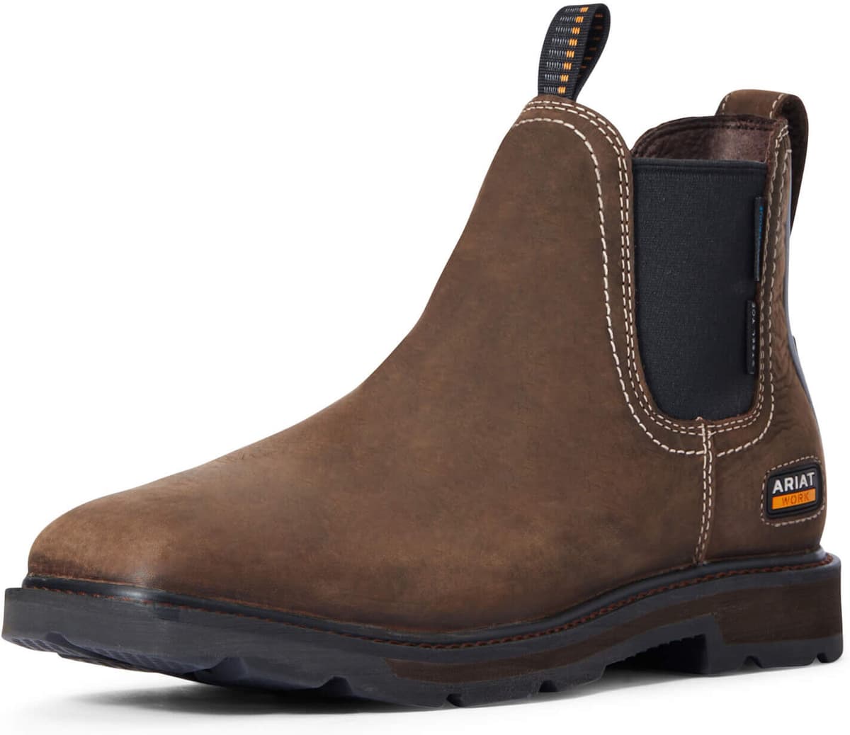 Men's Groundbreaker Chelsea Wide Square Toe Waterproof Steel Work Boots in Dark Brown, Size: 11.5 EE by Ariat