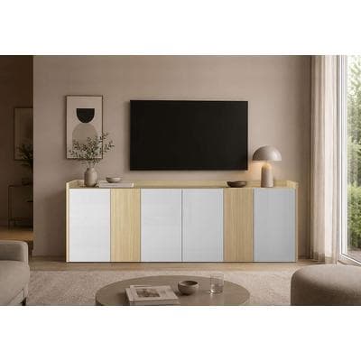 Sideboard OTTO HOME "Sideboard ALTEA, Kommode, Schrank, Kredenz", eiche chopin, weiß hochglanz lackiert, B:220cm H:75cm T:40cm, Sideboards, Sideboard, Mit 6 Drehtüren, 6 Innenfächer, B.220 cm