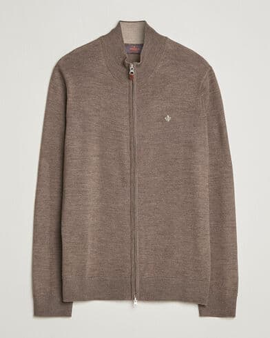 Morris Merino Full Zip Cardigan Brown