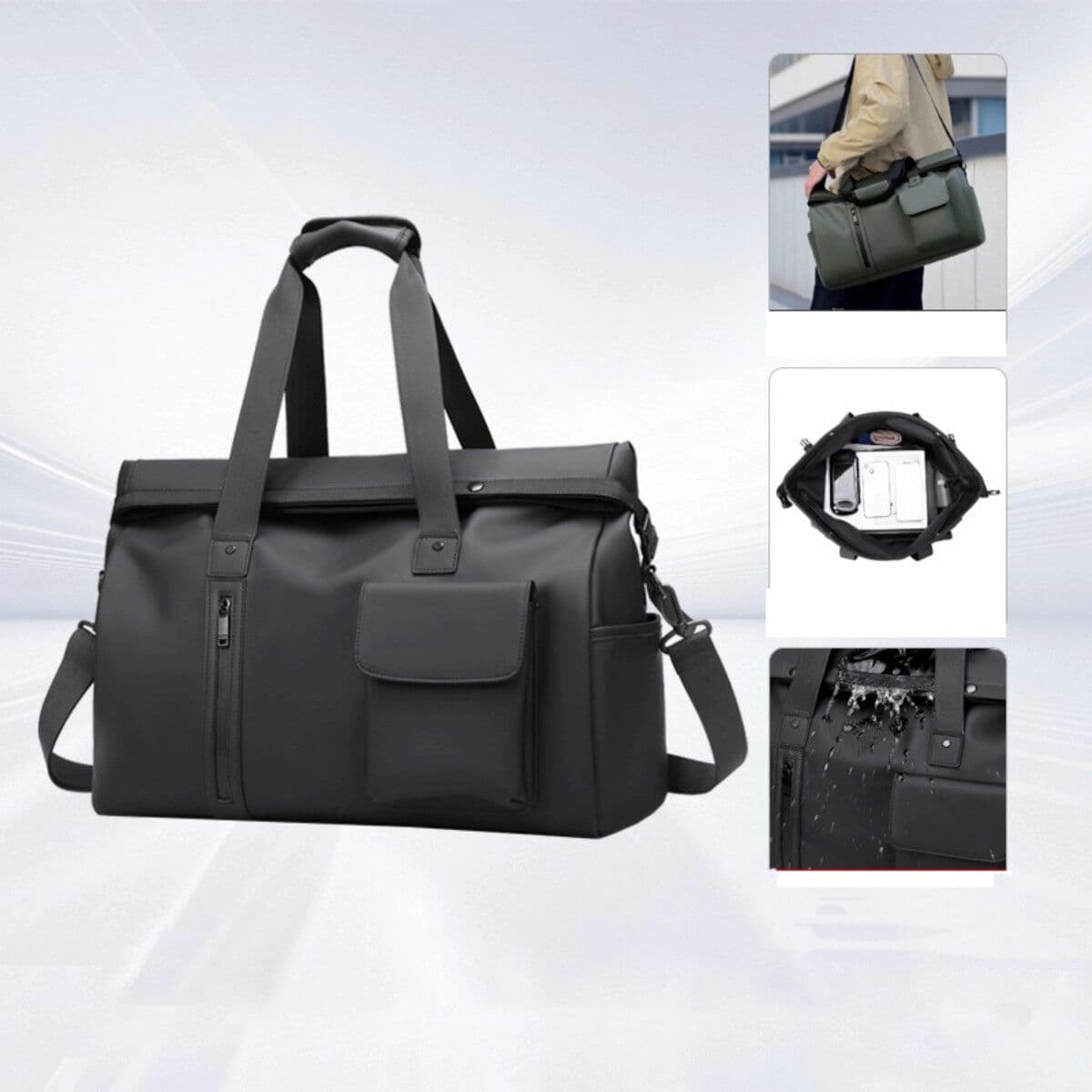 INF Leichte antibakterielle Reisetasche - wasserabweisend PU+polyester, Multiway-Tragesystem, 20-35L Kapazität Schwarz