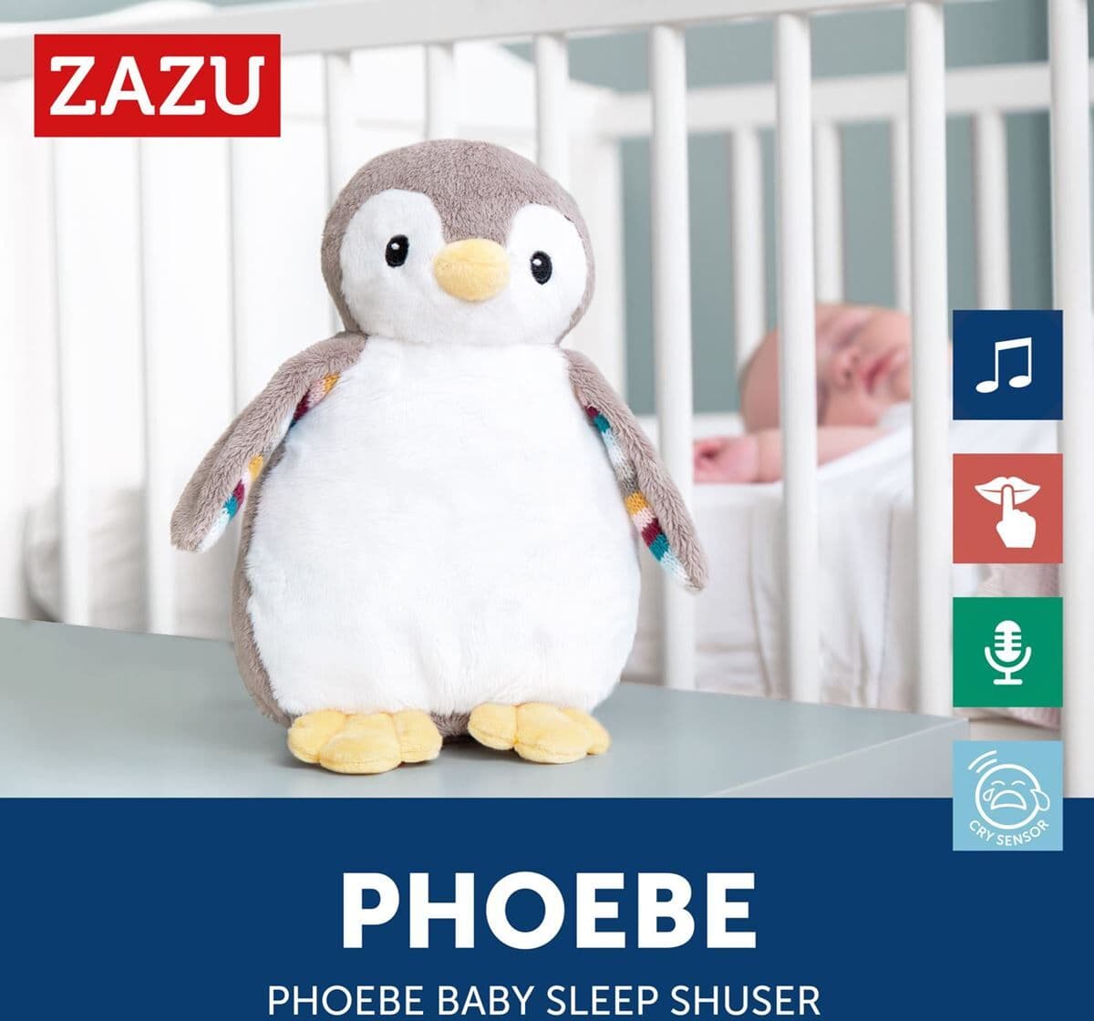 ZAZU Søvnhjelper til Barn, Phoebe med nattlampe, lyd og stemme