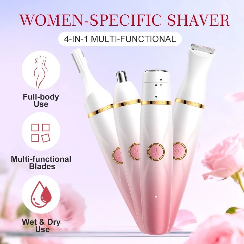 NONE 4 In 1 Electric Razors for Women Rechargeable Hair Trimmer Portable Facial Body Bikini Nose Eyebrow Shaver Wet & Dry Use