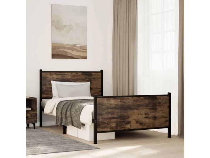 vidaXL Metallbett ohne Matratze Räuchereiche 107x203 cm