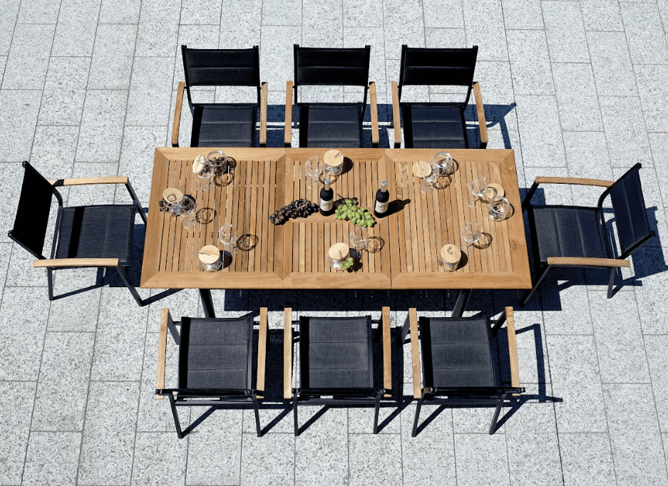 MALIGI HOME Tavolo allungabile in teak e alluminio grigio antracite 150/210x90 cm MG/MYKONOS Antracite Legno Teak