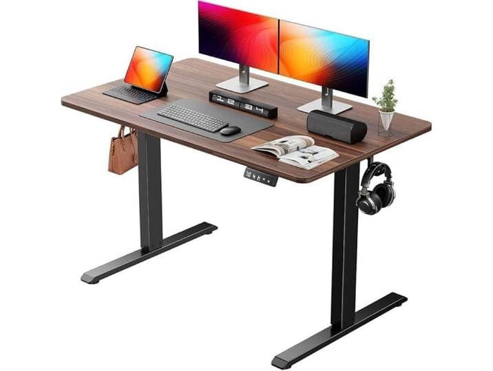 Bureau Assis Debout Bureau Réglable en Hauteur 120 x 60 cm Mémoire Préréglée avec 2 Hauteurs Montage Facile Brun Vintage