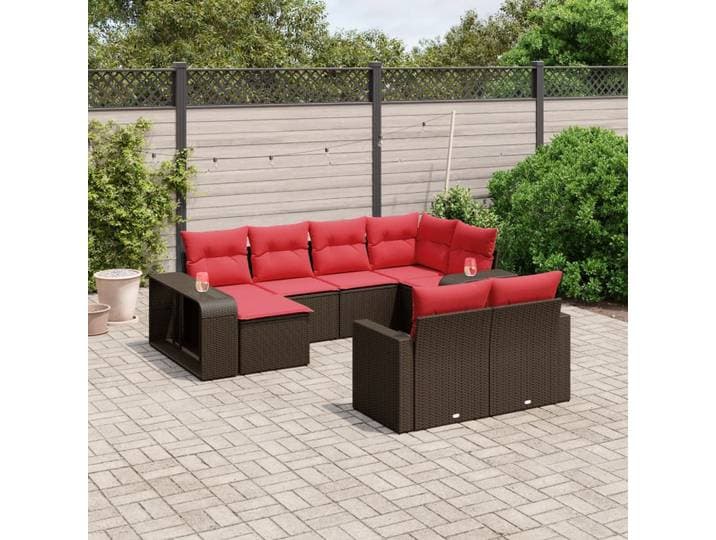 vidaXL 10-teiliges Gartensofa-Set mit Kissen, braun, Polyrattan