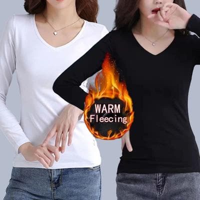 Uplifted Finds O Neck Long Sleeve Fleece Heating Fiber Thermal T Shirt Women Winter Bottoming Cropped Top Casual Skinny All Match s 2 pcs D