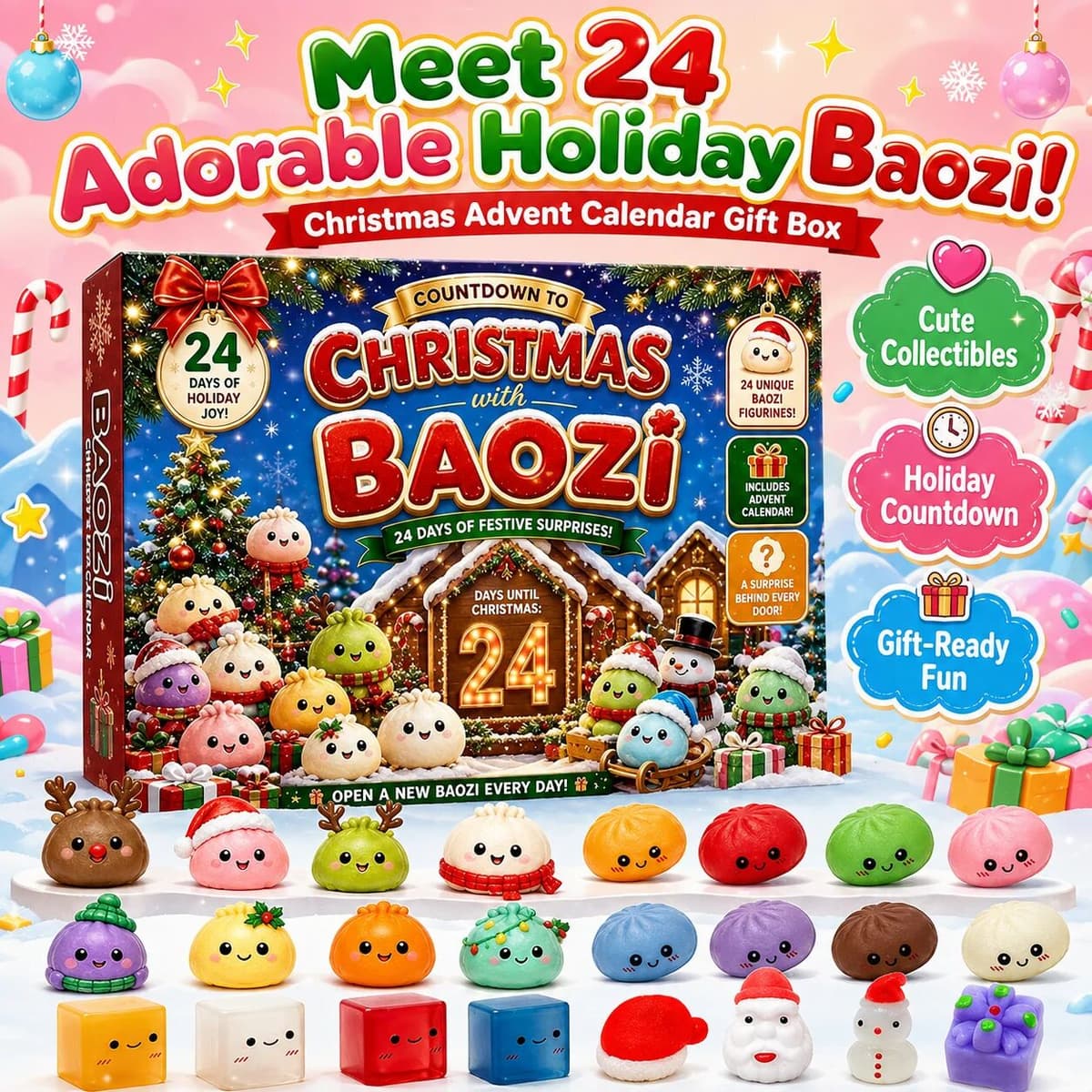 NONE 24 Day Christmas Countdown Advent Calendar 2026 Dumpling Squishy Mystery Box Slow Rising Squeeze Sensory Fidget Surprise Gift