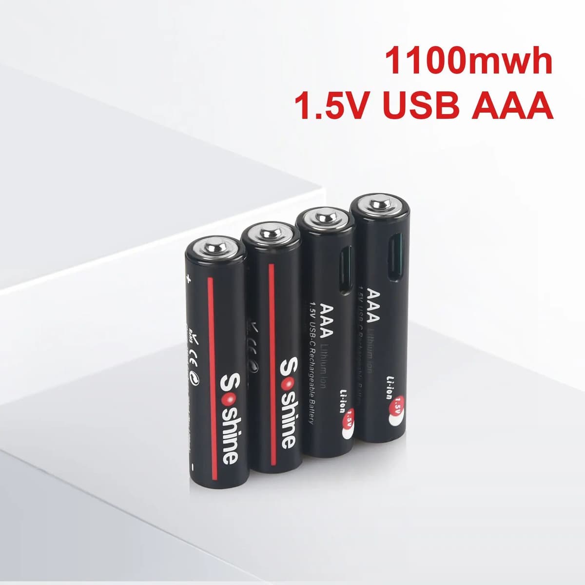 Soshine 1.5V AAA Lithium Batteries 1100mWh USB Li-ion Rechargeable Battery 1000 Times Cycle for Wireless Mouse Remote Control
