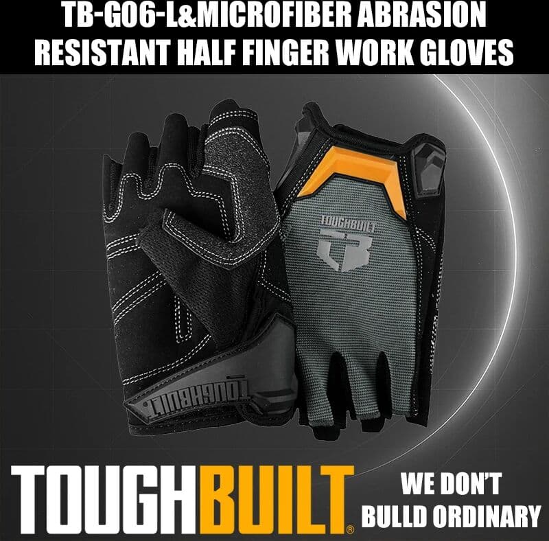 TOUGHBUILT Ultra-Fine Wear-Resistant Half-Finger Work Gloves TB-G06-L for Outdoor Construction Sites (Breathable)