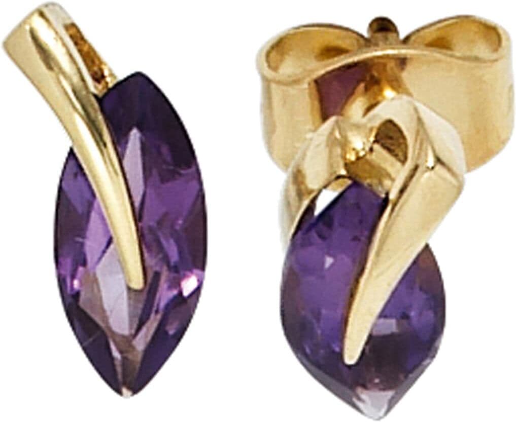 Paar Ohrstecker JOBO, gelb (gelbgold 585), Ohrringe, Damen, Gelbgold 585, 585 Gold mit Amethyst