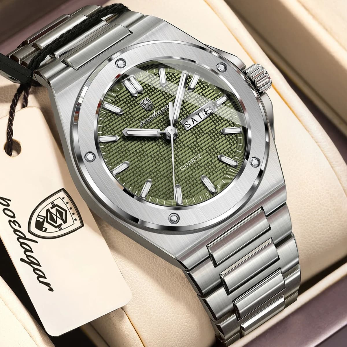 POEDAGAR Top Fashion Men's Watches Date Week Stainless Steel Quartz Male Clock Waterproof Luminous Military Men Wristwatch Reloj