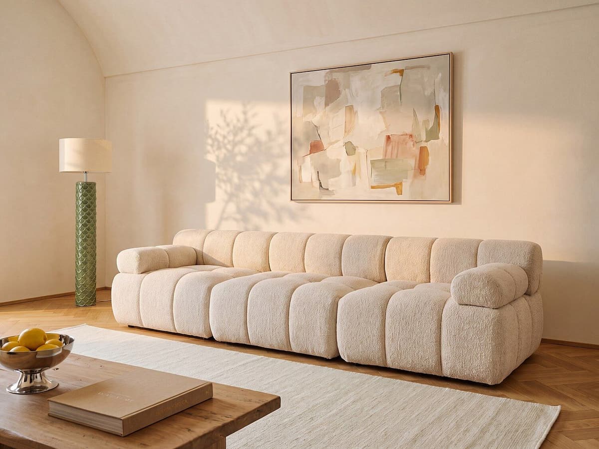 Vente-unique Modulaire vierzitsbank in gemêleerde beige stof FACIVIL
