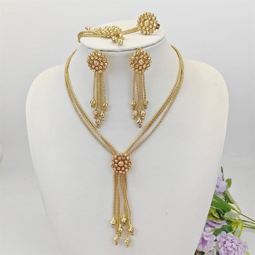 NONE 2026  Golden Round Beads Jewelry Set For Women Ethiopian Bridal Wedding Party Jewellery Mother's Birthday Gift On Sale ﻿