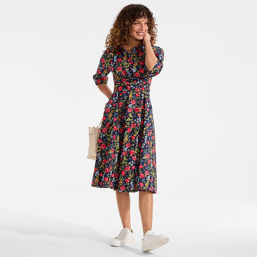 Baumwoll-Midikleid in Wickeloptik für Damen, Damen, size: regular, Blau, Baumwolle, by Lands' End
