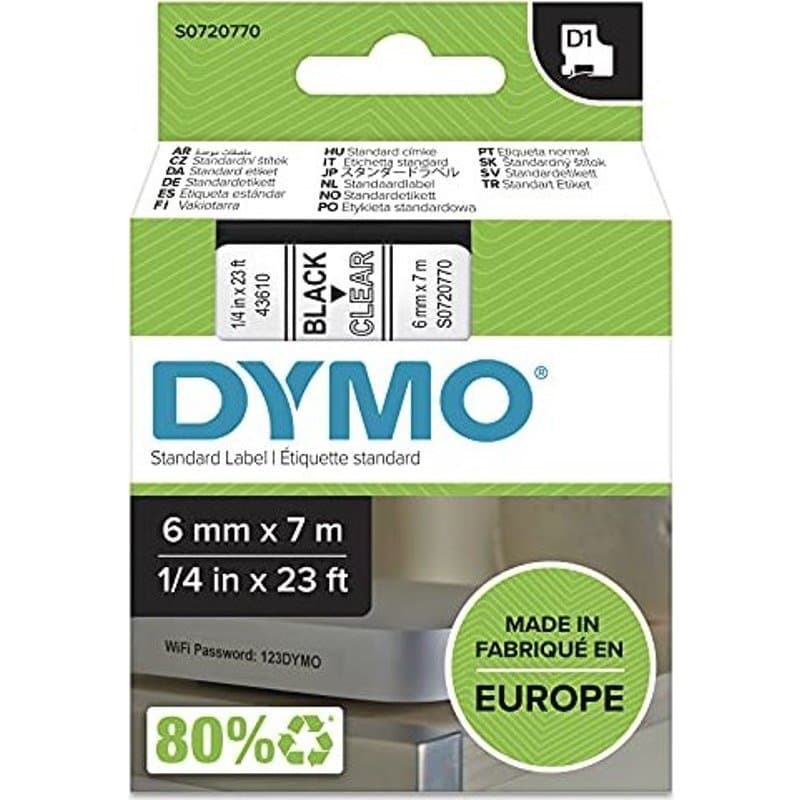 Dymo D1 43610 Labelling Tape 6mmx7m Black on Clear S0720770