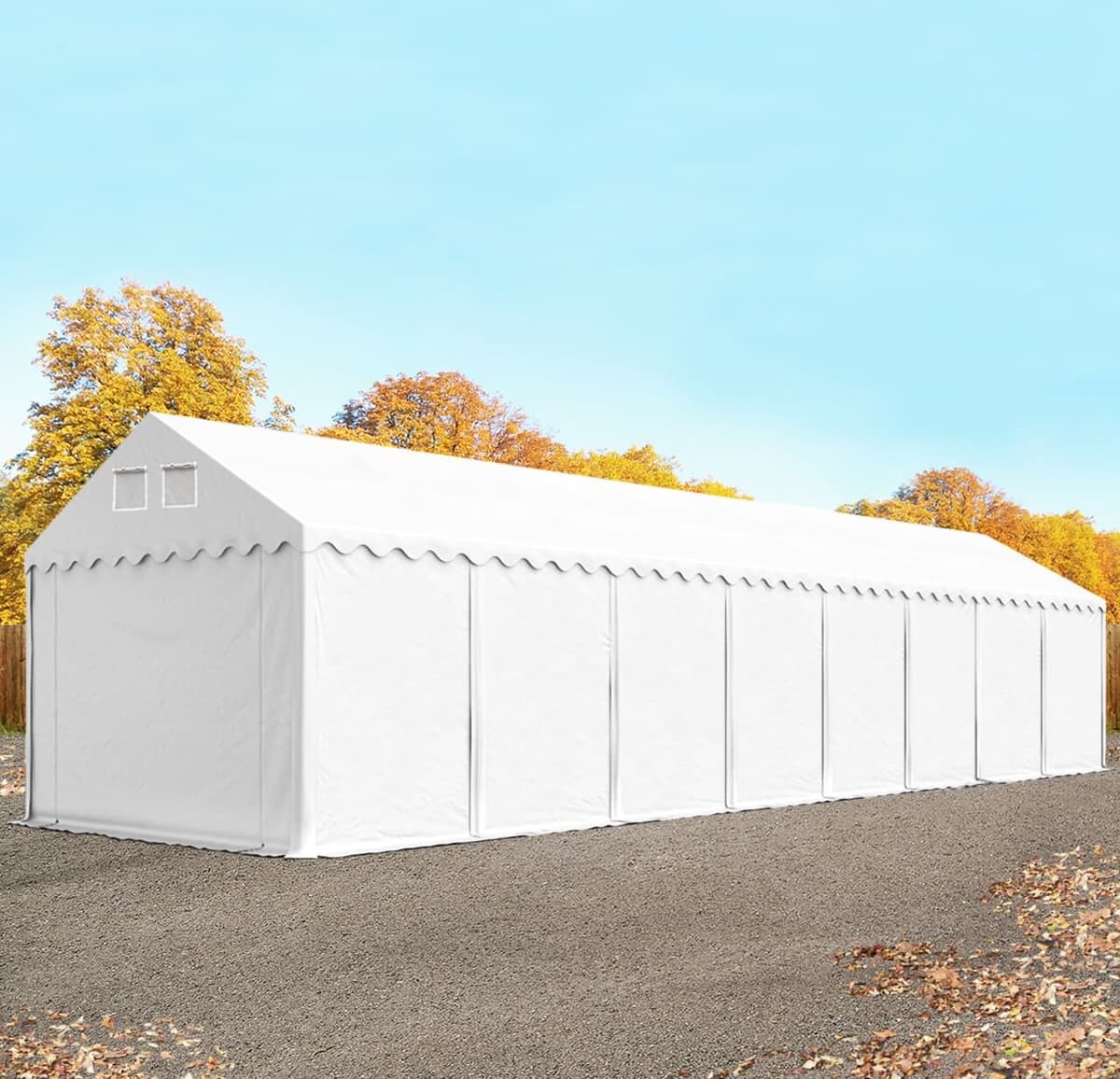 TOOLPORT Ipari sátor, 4x24m, PVC ponyva, fehér, padlókerettel, statikai megerősítéssel (beton alap) - (617635)