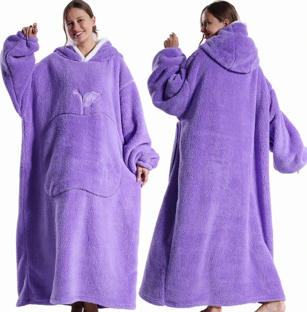 NONE Oversized Wearable Hooded Blanket Apple Big Pocket Sherpa Fleece Long Warm Robe Cozy Throw Blanket for Adults Home Sofa Sleep