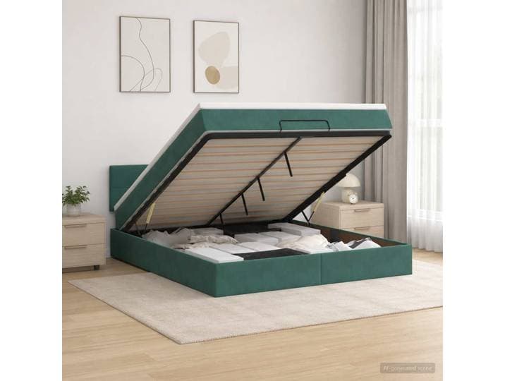vidaXL Ottoman-Bett mit Matratze und LED Dunkelgrün 160 x 200 cm Samt