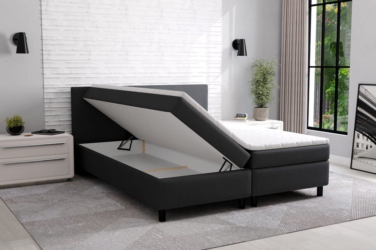 Boxspring Erolla met opbergruimte, zwart stof, inclusief matras en topper, B/D: 120 x 200 cm