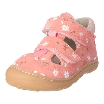 Lauflernschuh PEPINO BY RICOSTA "Ebi WMS: mittel", Baby, Gr. 24, Leder, rosa (strawberry), Textil, Veloursleder, geblümt, Schuhe Lauflernschuh, Klettschuh, Lederinnensohle, Größenschablone zum Download
