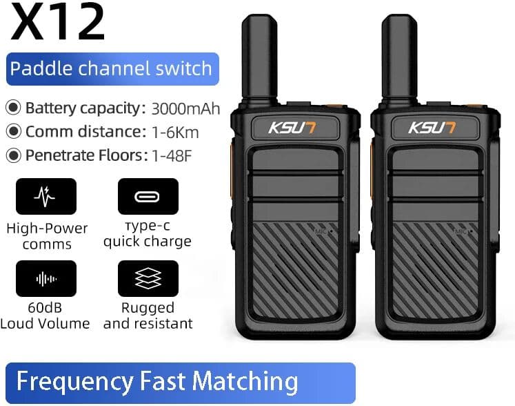 KSUN X12 Handheld Talkie Walkie Set 5W FRS Two Way Radio UHF Type-C Frequency Copy PMR 446 Walkie Talkie for Outdoor