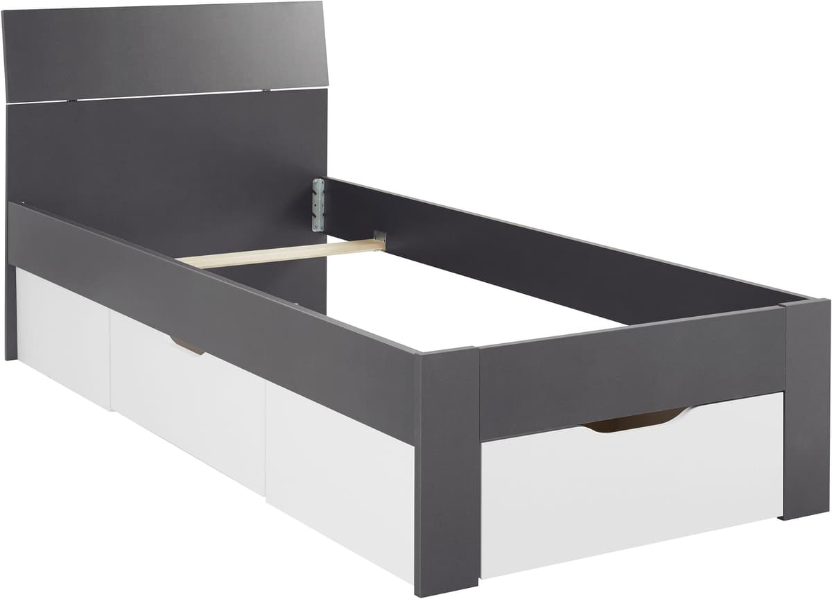 Bett RAUCH "Einzelbett Doppelbett Stauraum FLEXX Breiten 90/140/180 cm", weiss (graumetallic, weiß), B:95cm H:90cm L:209cm, Betten, Bett, Einzelbett Doppelbett Stauraum FLEXX Breiten 90/140/180 cm graumetallic, weiß Liegefläche Länge B: 200cm x 90cm, Höhe