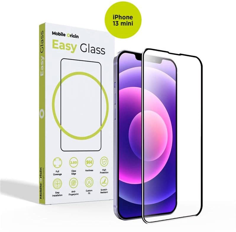 iPhone 13 Mini Mobile Origin EasyGlass Skjermbeskytter - Gjennomsiktig / Svart Kant