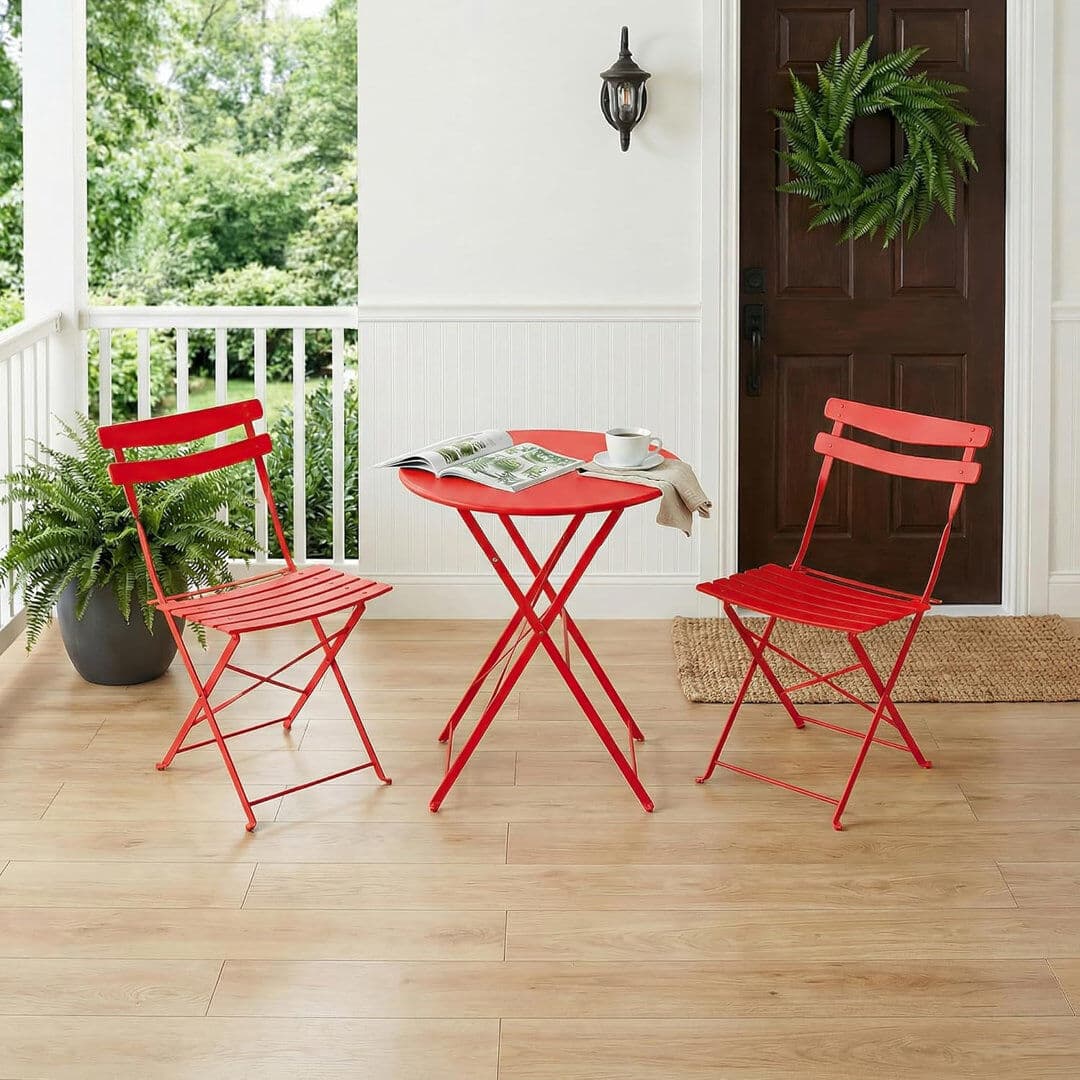 Dakota Fields 2 - Person Steel Patio Dining Set Round Table Red 2