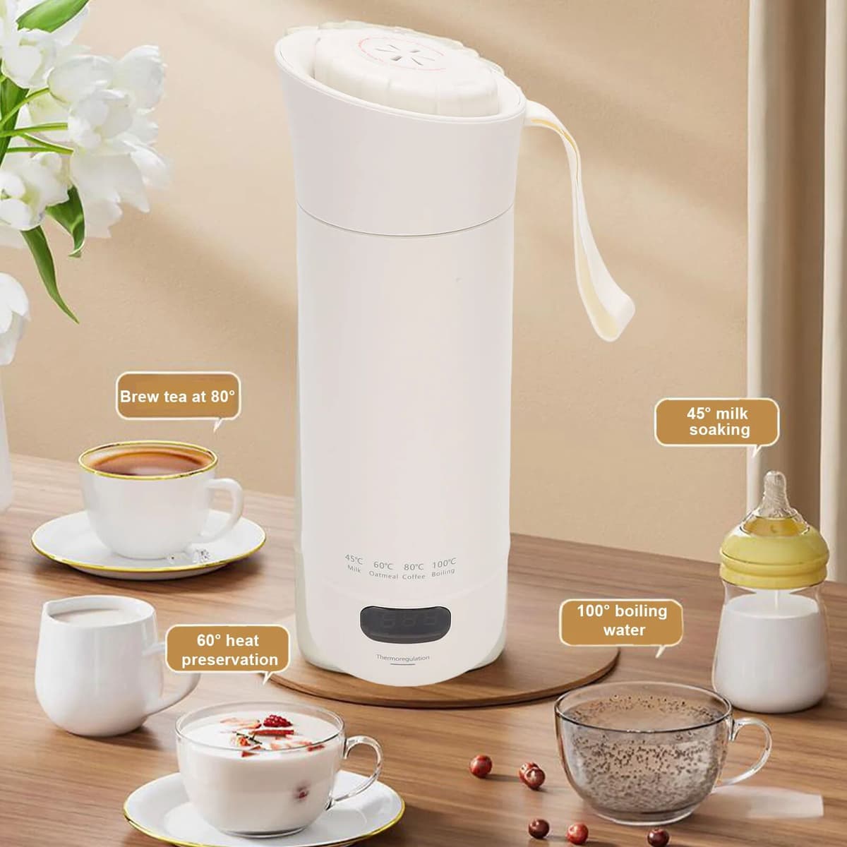 kbxstart 110V/220V Electric Kettle Portable Heating Cup Multifunction Boiled Water Pot Outdoors Thermo Pot Adjustable Temperature Kettles