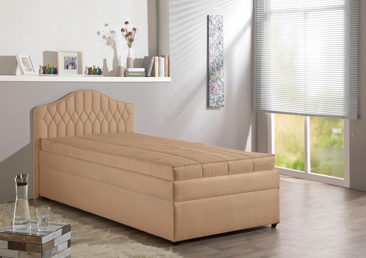 Polsterbett MAINTAL, braun (karamell), B:110cm, Betten, Polsterbett karamell Liegefläche Länge B: 200cm x 100cm,mit Fleckschutz, Bonnell-Federkernmatratze H2