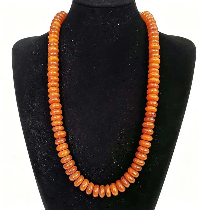 mytery.com TNL214 Tibetan Necklace Imitation Copal Resin Necklaces From Nepal Red Orange Disk Beads