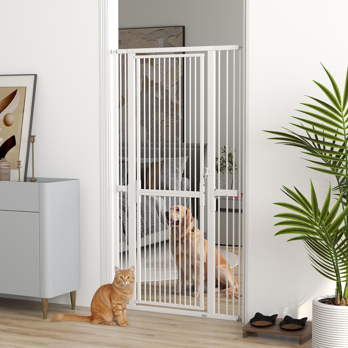 Pawhut Cancellino per Cani e Gatti Alto 180 cm, Estensibile da 76-104 cm e Montaggio a Pressione, Bianco   Aosom Italy