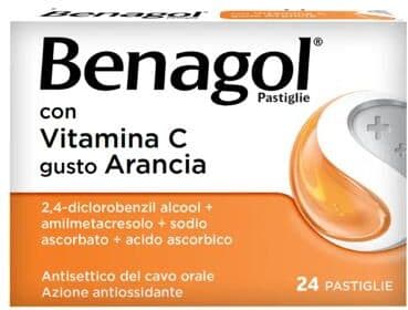 Benagol Pastiglie Vitamina C Antisettico per Cavo Orale Gusto Arancia 24 Pastiglie