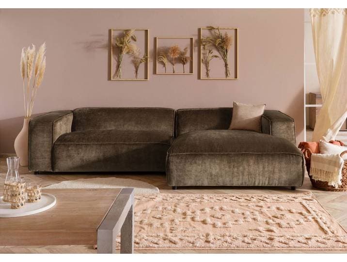 Canapé d'angle en velour cordé en polyester gris taupe VALENCIA