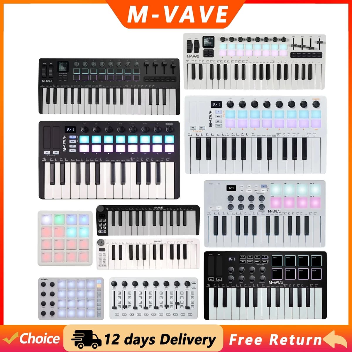 M-VAVE MIDI Keyboard Controller Rechargeable USB MIDI Keyboard Controller SMK-25 Mini/SMK-37 Pro/SMK-25 II/SMC-PAD/SMC-Mixer