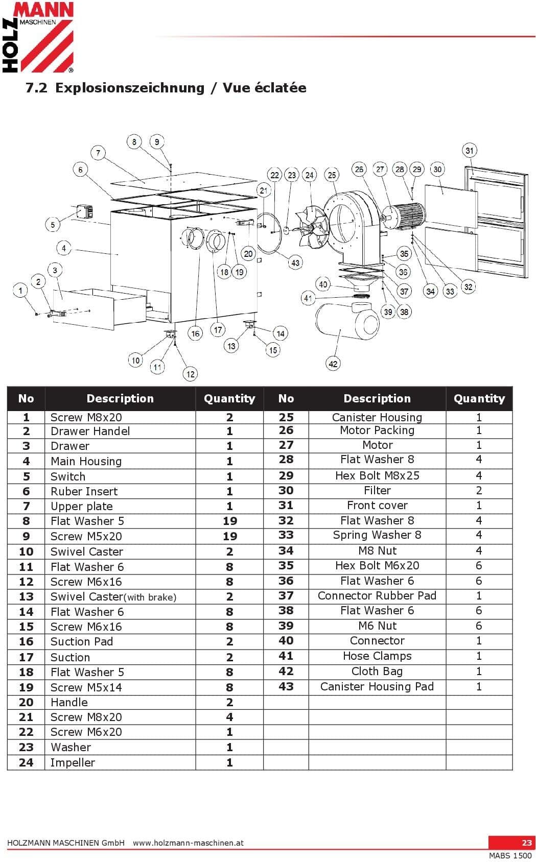 Holzmann mabs1500 230V Aspiratore polvere metalli trucioli metallici