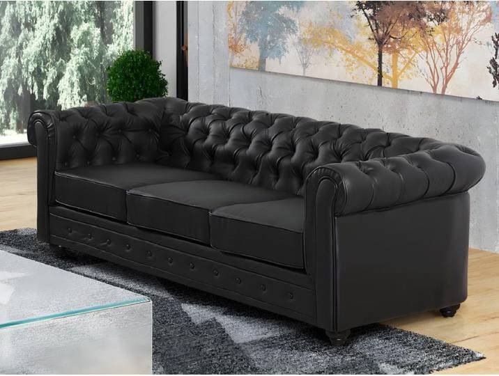 Vente-unique Driezitsbank CHESTERFIELD in kunstleer - Zwart