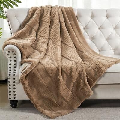 Home Soft Things Sculpted Stripe FauxFur Throw Super Soft Cozy Blankets for Couch