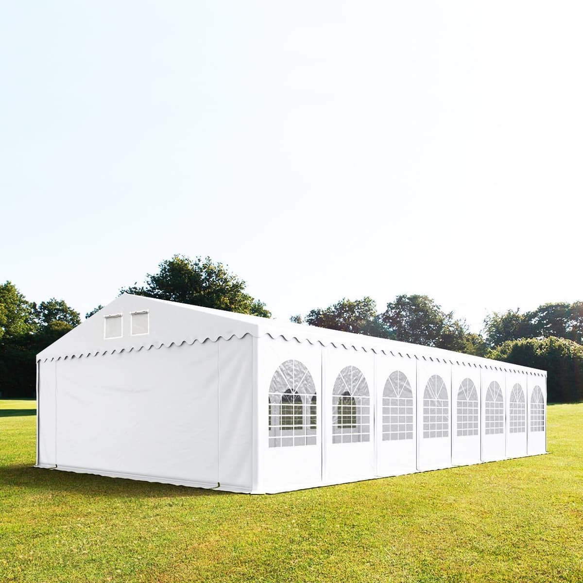 TOOLPORT Parti sátor, 7x30m, PVC ponyva, fehér, padlókerettel - (578637)