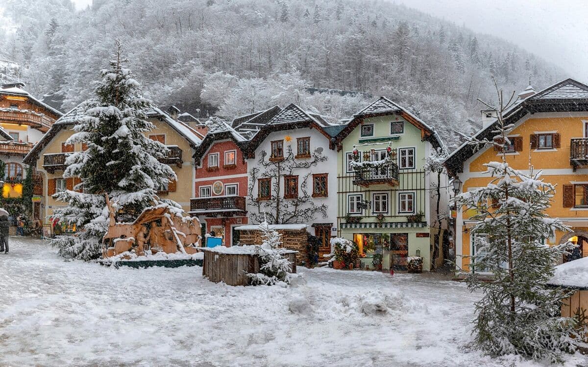 Fototapete PAPERMOON "Dorf im Schnee", bunt, B:1,5m L:1,11m, Vlies, Tapeten, Fototapete bunt B/L: 1,5m x 1,11m, Bahnen: 7 Stk.