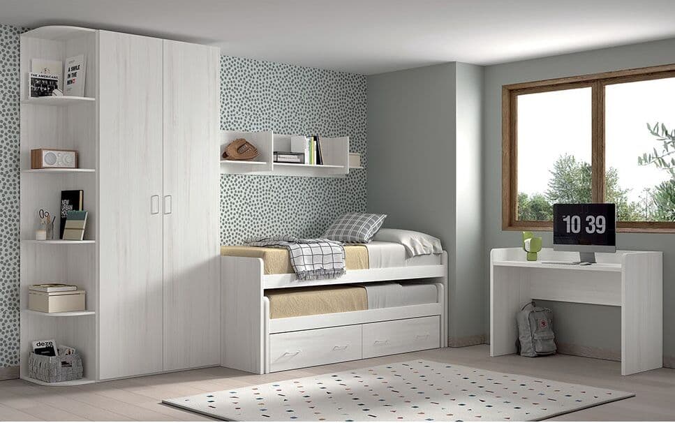 El Corte Inglés Dormitorio juvenil cama nido con 2 cajones en color piedra-tiza Noel .