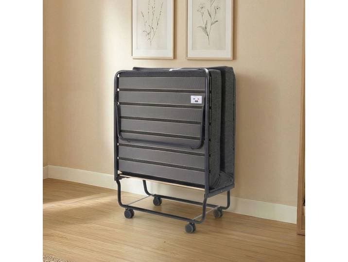 Ensemble lit d'appoint pliant sur roulettes avec matelas mousse 90x190 cm- Terre de Nuit